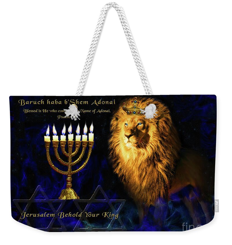Judah Weekender Tote Bag featuring the digital art Jerusalem Behold Your King by Constance Woods
