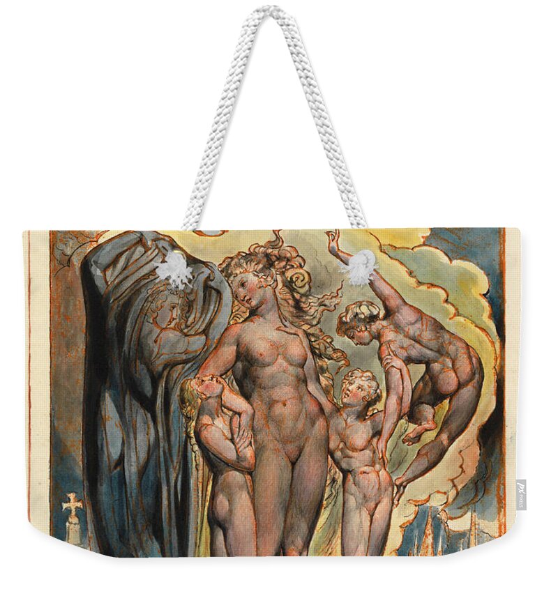 William Blake Weekender Tote Bag featuring the drawing Jerusalem. Plate 32 by William Blake