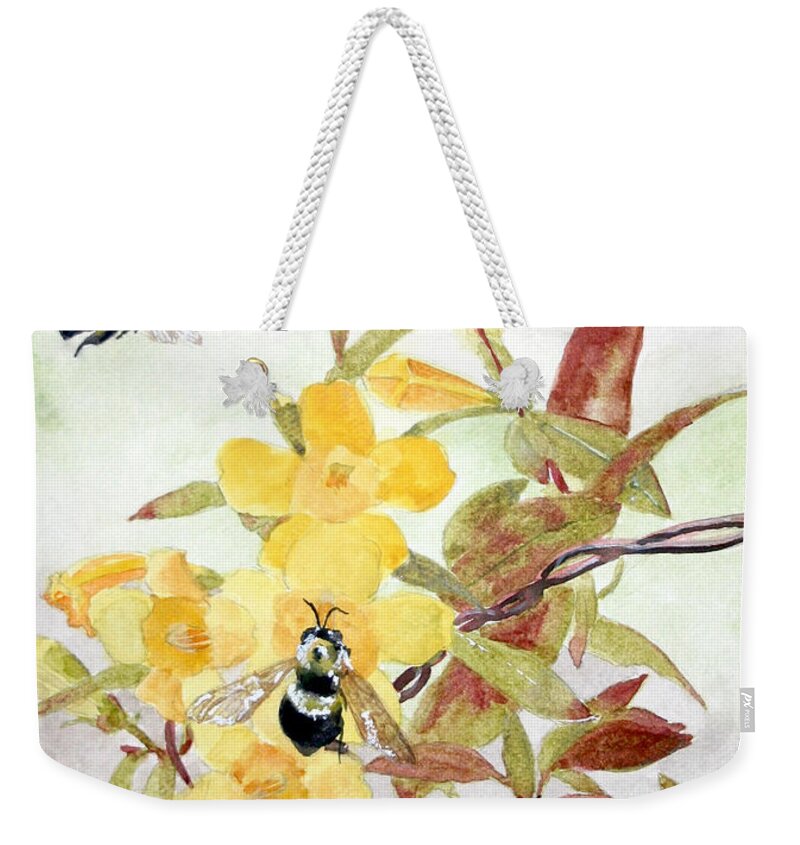 Jasmine Weekender Tote Bag featuring the painting Jessamine Bee Mine by Jean Blackmer