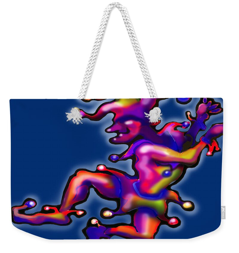 Jester Weekender Tote Bag featuring the digital art Jester on Blue by Kevin Middleton