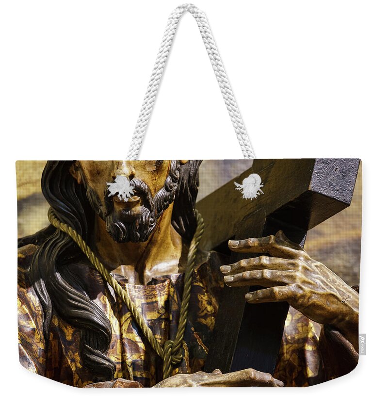 Andalucia Weekender Tote Bag featuring the photograph Jesus Carrying Cross Cathedral Cadiz Spain by Pablo Avanzini