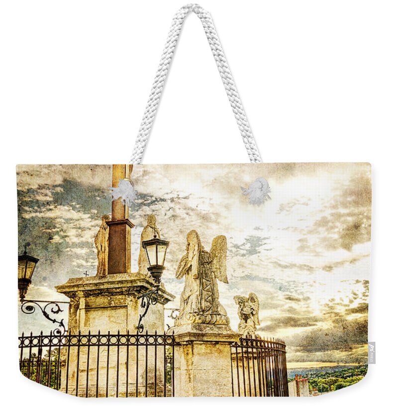 Jesus Weekender Tote Bag featuring the photograph Jesus the cross and the light - vintage version by Weston Westmoreland