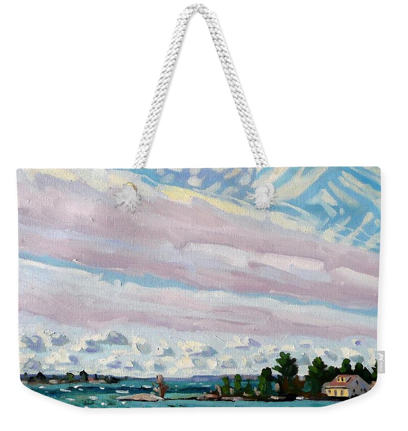 Jones Weekender Tote Bag featuring the painting Jet Stream Cirrus by Phil Chadwick