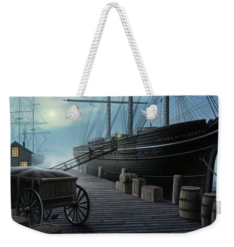 Ship Weekender Tote Bag featuring the painting Jewel of the North by Jerry LoFaro