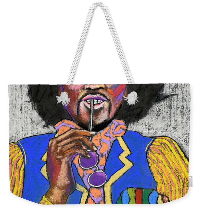Jimi Weekender Tote Bag featuring the painting Jimi Hendrix by David Hinds