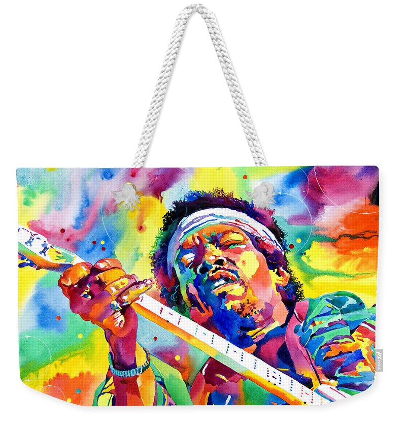Jimi Hendrix Weekender Tote Bag featuring the painting Jimi Hendrix Electric by David Lloyd Glover