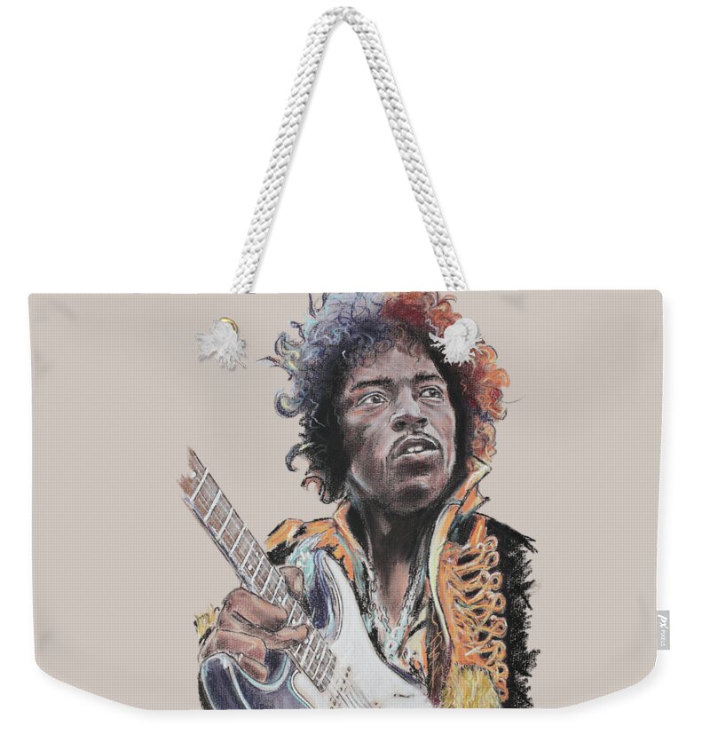 Jimi Hendrix Weekender Tote Bag featuring the pastel Jimi Hendrix by Melanie D