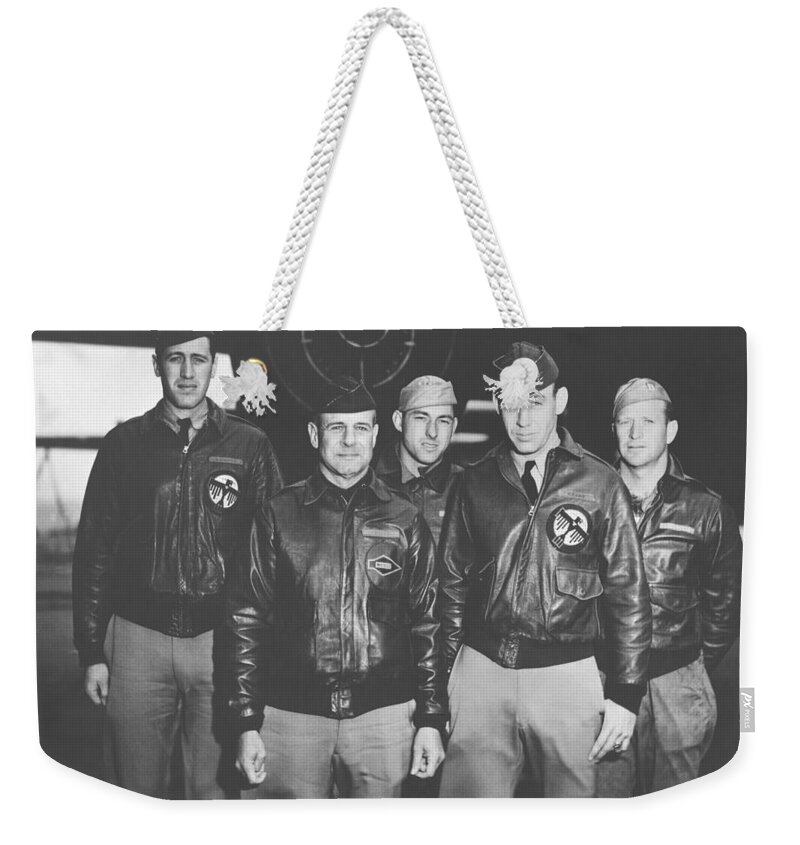 Doolittle Raid Weekender Tote Bag featuring the photograph Jimmy Doolittle and His Crew by War Is Hell Store