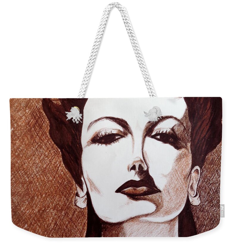 Joan Crawford Weekender Tote Bag featuring the drawing Joan Crawford as Mildred Pierce by Tara Hutton