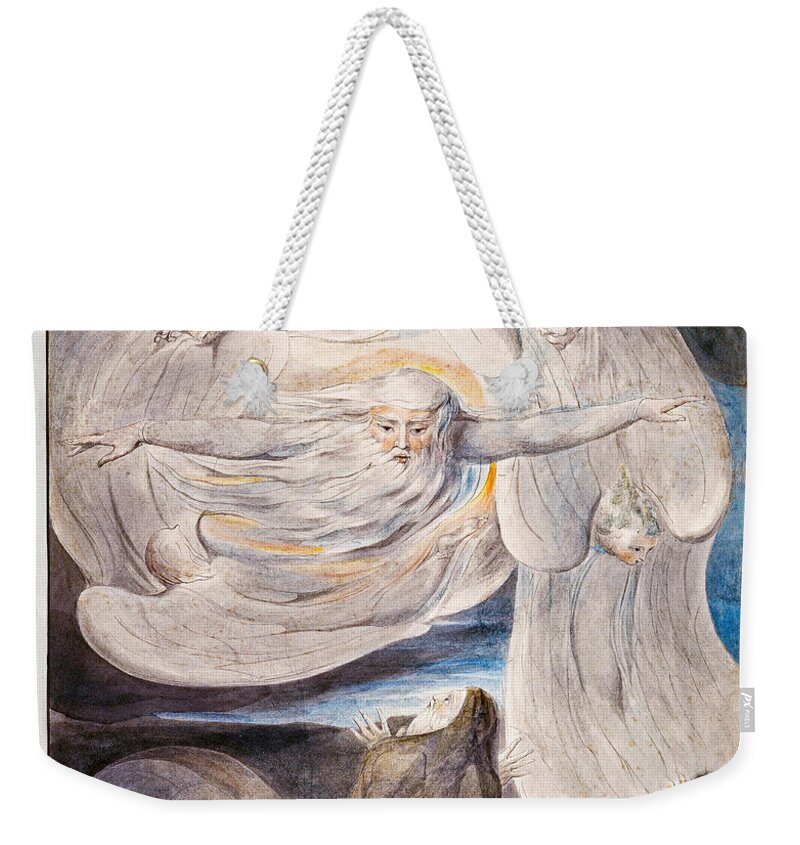 William Blake Weekender Tote Bag featuring the painting Job Confessing His Presumption to God Who Answers from the Whirlwind by William Blake