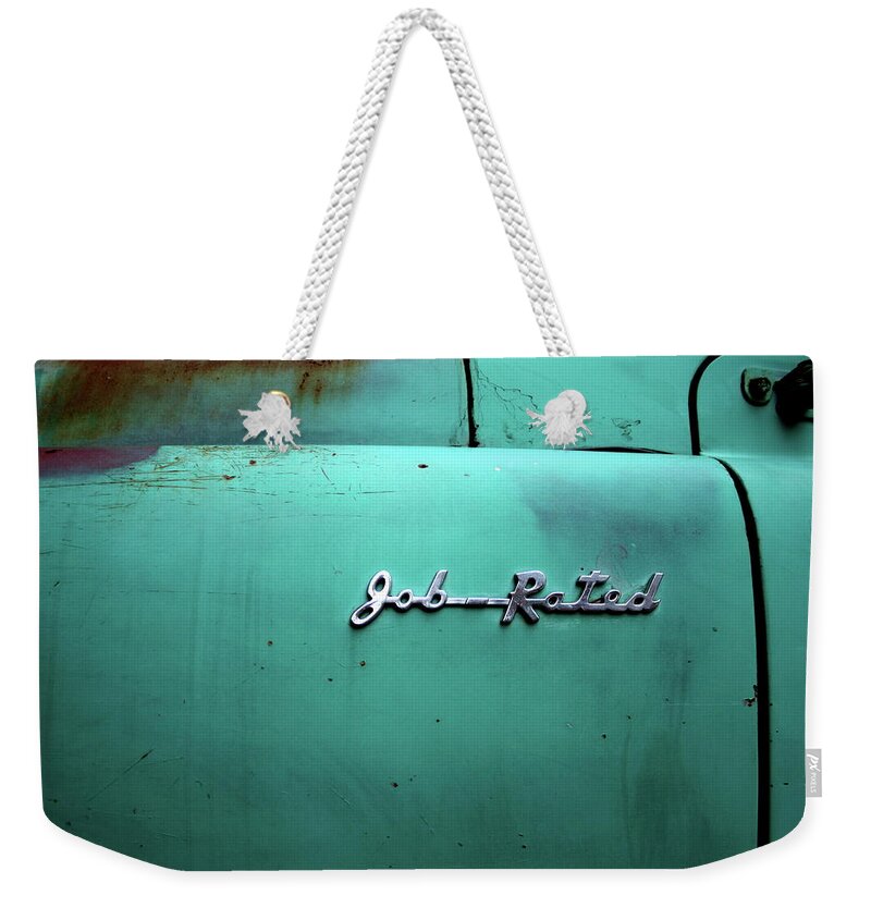 Teal Weekender Tote Bag featuring the photograph Job Rated by Kreddible Trout