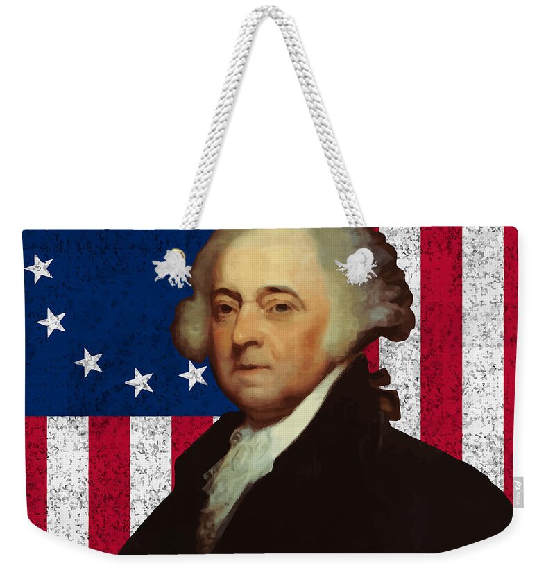 John Adams Weekender Tote Bag featuring the painting John Adams and The American Flag by War Is Hell Store