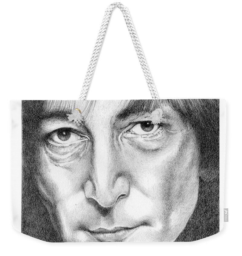 John Lennon Weekender Tote Bag featuring the drawing John Lennon by Louise Howarth