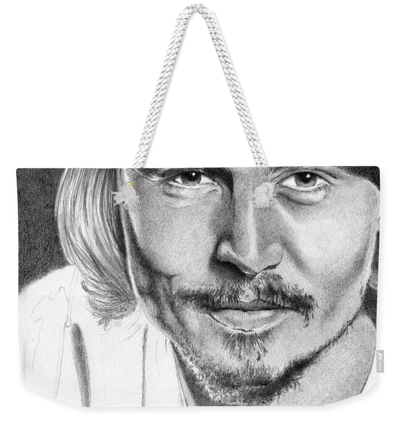 Johnny Depp Weekender Tote Bag featuring the drawing Johnny Depp by Louise Howarth