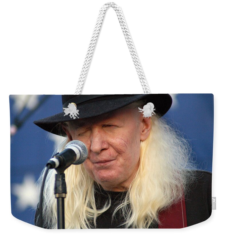 Johnny Winter Weekender Tote Bag featuring the photograph Johnny Winter by Mike Martin