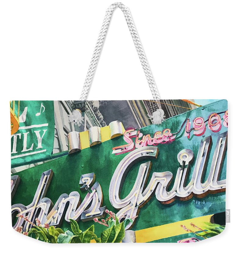 Painting Weekender Tote Bag featuring the painting John's Grill by Lisa Tennant
