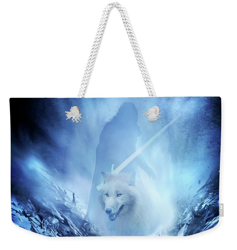 Jon Snow And Ghost Weekender Tote Bag featuring the digital art Jon Snow and Ghost - Game of Thrones by Lilia S
