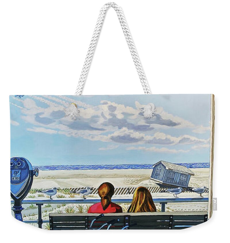 Jones Beach Boardwalk Weekender Tote Bag featuring the painting Jones Beach Boardwalk by Bonnie Siracusa