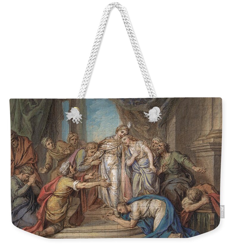 Charles-antoine Coypel Weekender Tote Bag featuring the drawing Joseph Recognized by his Brothers by Charles-Antoine Coypel