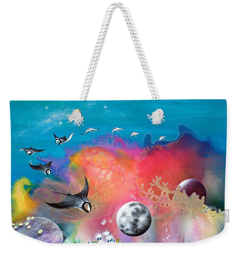 Beach House Weekender Tote Bag featuring the painting Journey to the Snow Coral by Lee Pantas