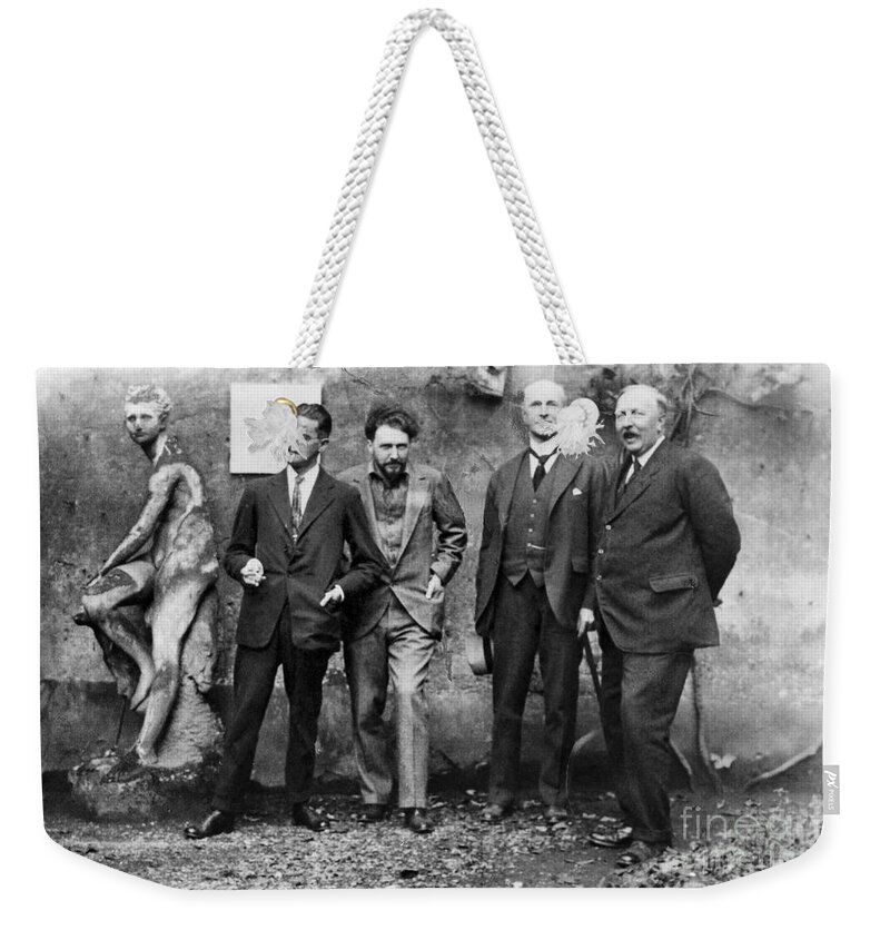 1923 Weekender Tote Bag featuring the photograph Joyce, Pound, Quinn & Ford by Granger