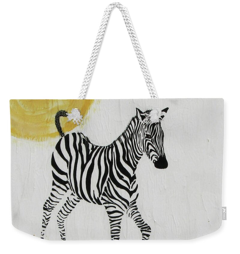 Zebra Weekender Tote Bag featuring the painting Joyful by Stephanie Grant