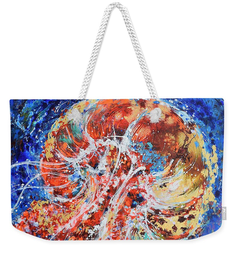 Jellyfish Weekender Tote Bag featuring the painting Joyous Jellyfish by Jyotika Shroff
