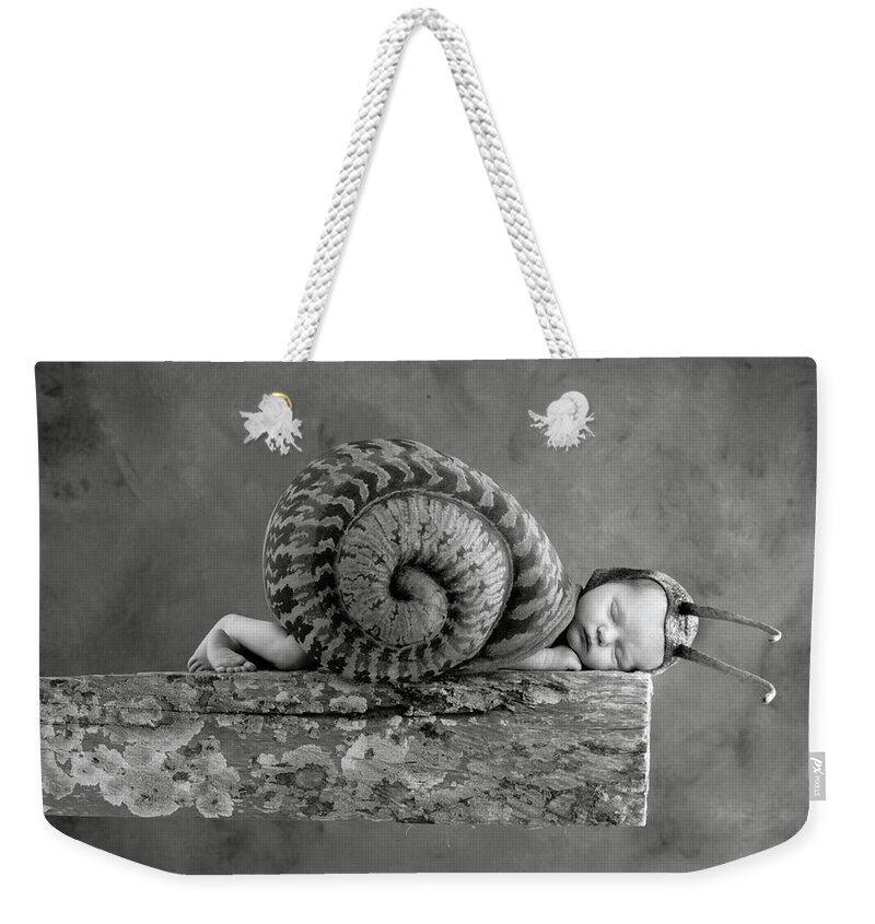 Black And White Weekender Tote Bag featuring the photograph Julia Snail by Anne Geddes