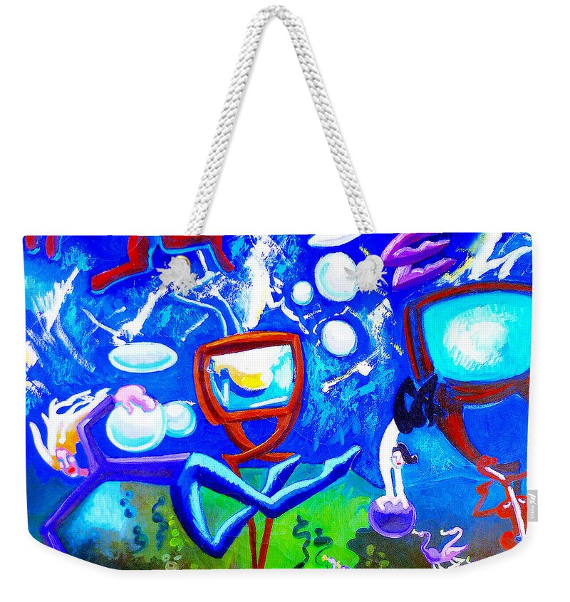 People Weekender Tote Bag featuring the painting Jumping Through TV Land by Genevieve Esson