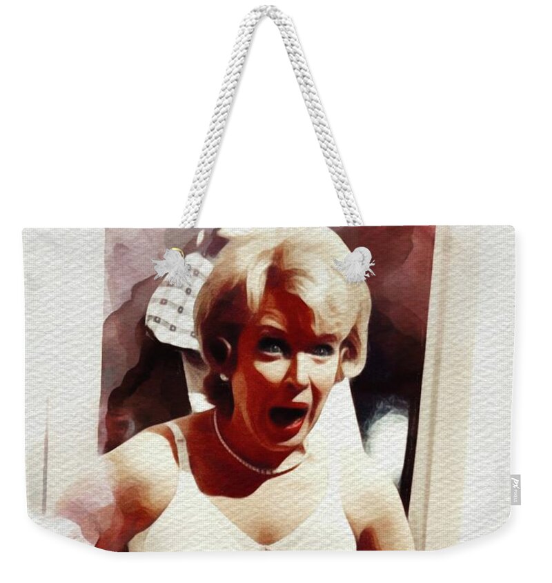 June Weekender Tote Bag featuring the painting June Whitfield, Carry On Films Cast by Esoterica Art Agency