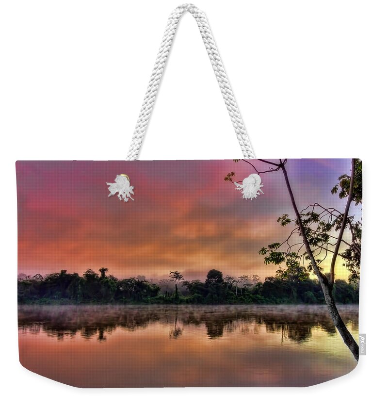 Suriname Weekender Tote Bag featuring the photograph Jungle Sunrise by Nadia Sanowar