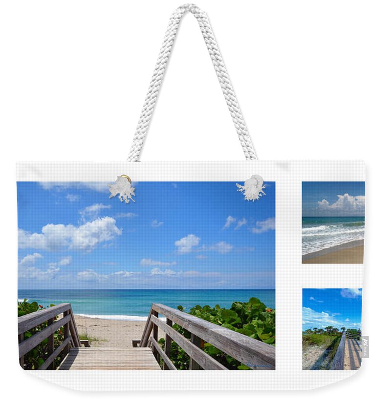 Beach Weekender Tote Bag featuring the photograph Juno Beach Florida Seascape Collage 4 by Ricardos Creations