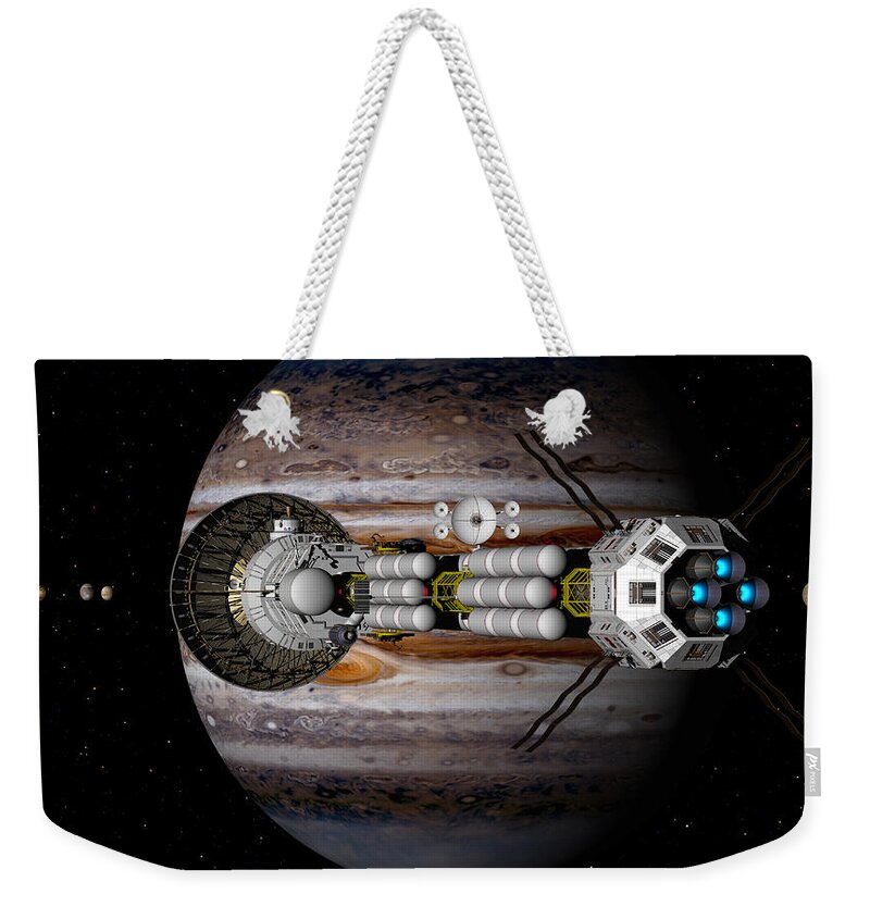 Spaceship Weekender Tote Bag featuring the digital art Jupiter looming by David Robinson