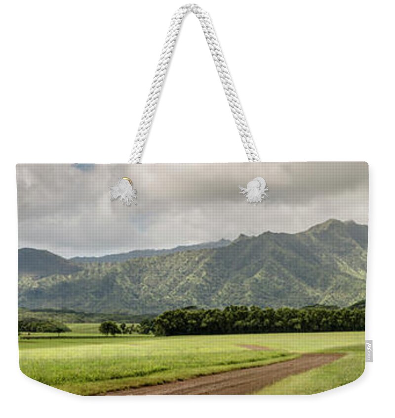 Clouds Weekender Tote Bag featuring the photograph Jurassic Kahili Ranch Panorama by Teresa Wilson