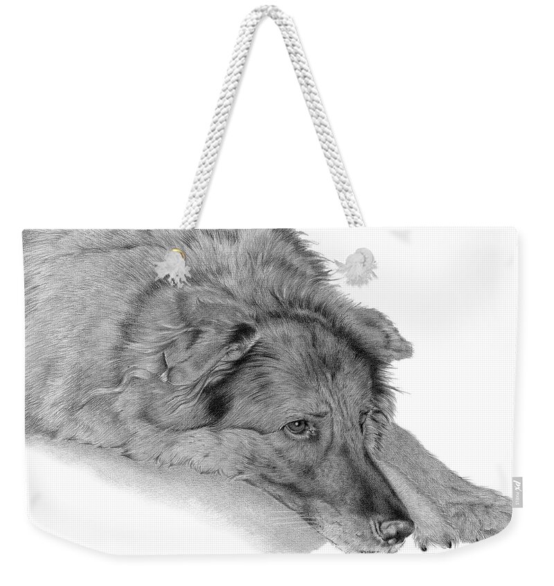 Dog Weekender Tote Bag featuring the drawing Just Another Day by Louise Howarth