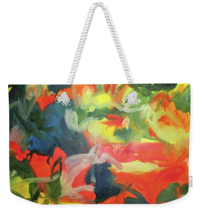 Abstract Weekender Tote Bag featuring the painting Just Below The Surface by Steven Miller