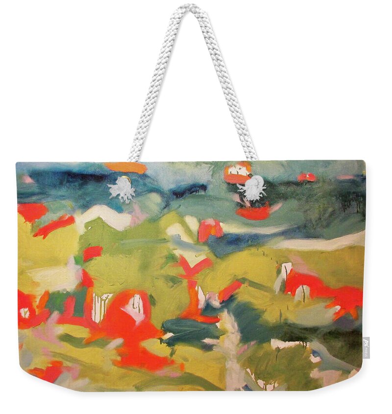 Abstract Weekender Tote Bag featuring the painting Just Beyond by Steven Miller