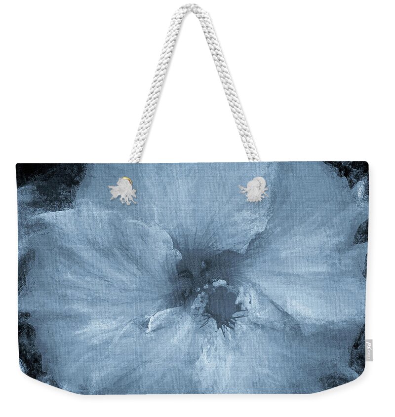 Mona Stut Weekender Tote Bag featuring the mixed media Hibiscus Blue Floral Portrait by Mona Stut