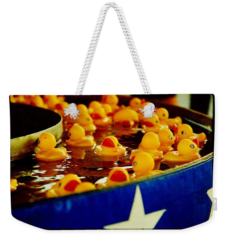 Rubber Ducks Weekender Tote Bag featuring the photograph Just Ducky by Toni Hopper