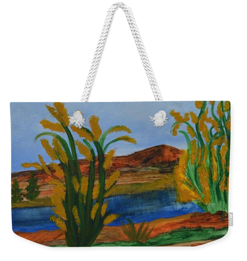 Just This Side Of The River Weekender Tote Bag featuring the painting Just This Side of the River by Maria Urso
