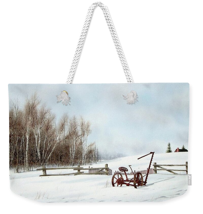 Landscape Weekender Tote Bag featuring the painting Just waiting for Spring by Conrad Mieschke