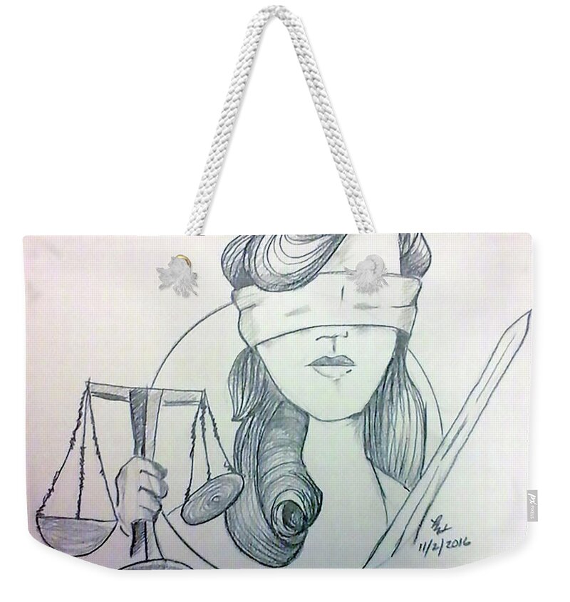 Art Weekender Tote Bag featuring the painting Justice by Loretta Nash
