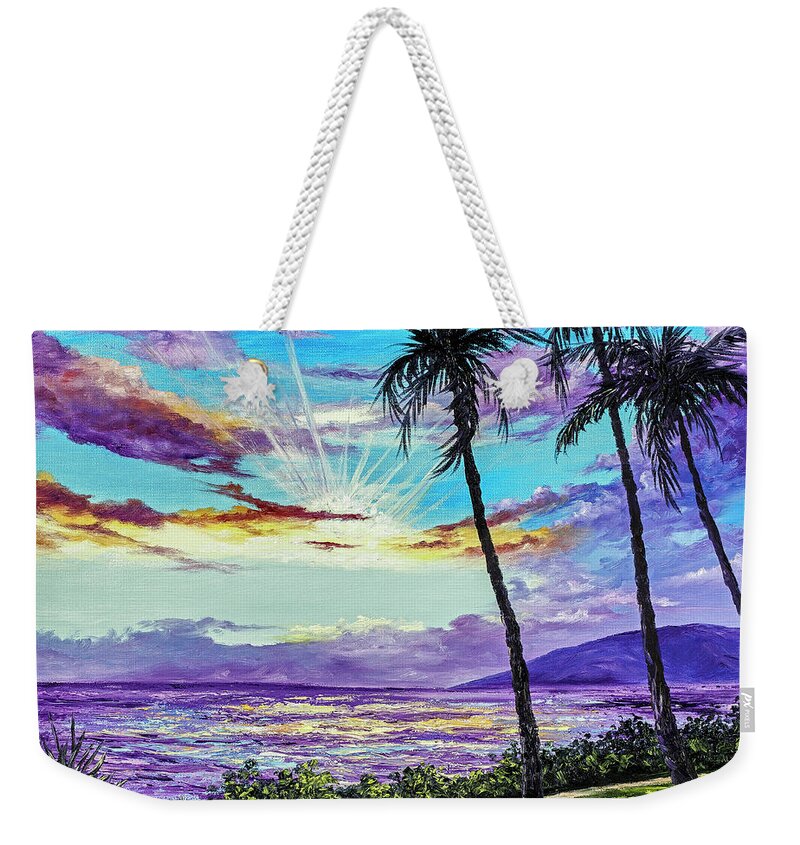 Kaanapali Beach Sunset Weekender Tote Bag featuring the painting Ka'anapali Beach Sunset by Darice Machel McGuire