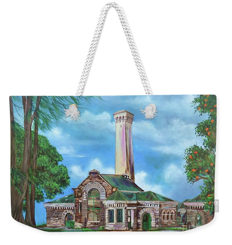Oahu Weekender Tote Bag featuring the painting Kakaako Pumping Station by Larry Geyrozaga