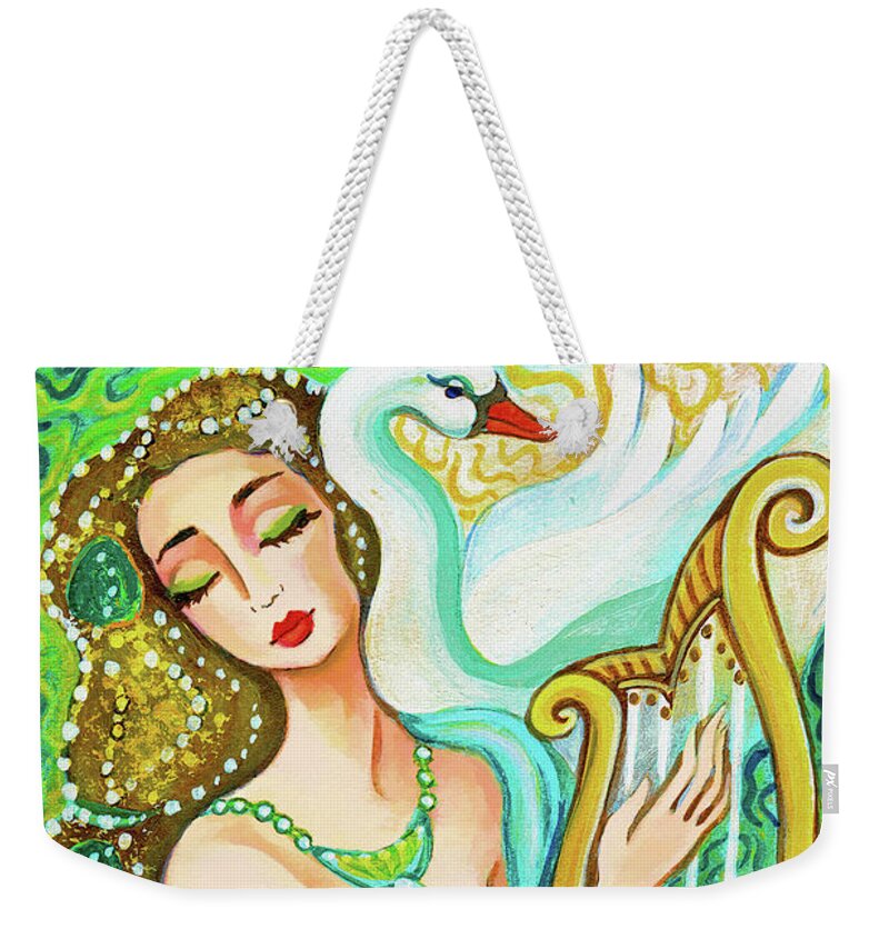 Sea Goddess Weekender Tote Bag featuring the painting Kalliope and the god Swan by Eva Campbell