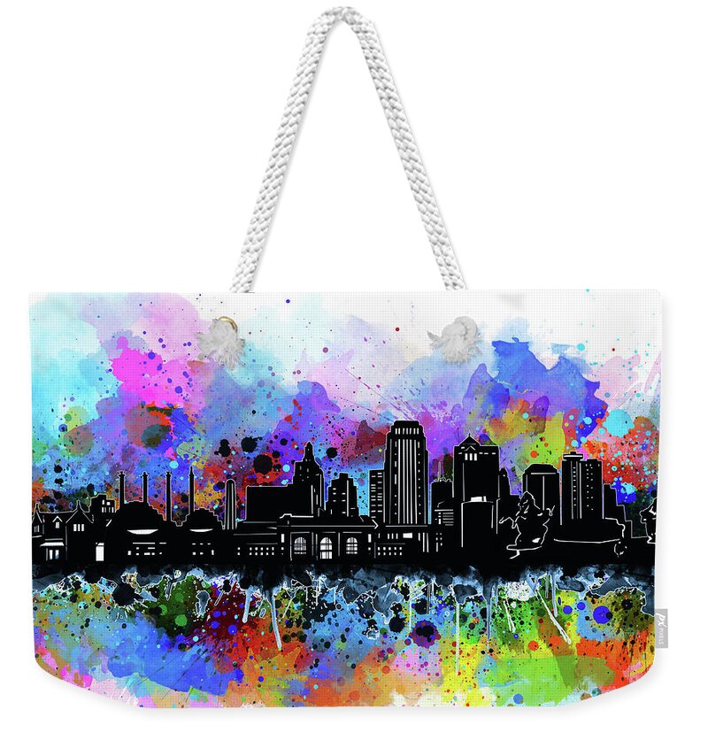 Kansas City Weekender Tote Bag featuring the digital art Kansas City Skyline Artistic 2 by Bekim M