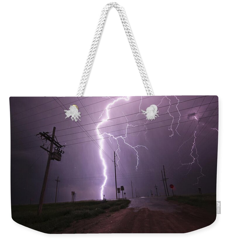 Clouds Weekender Tote Bag featuring the photograph Kansas Lightning by Ryan Crouse