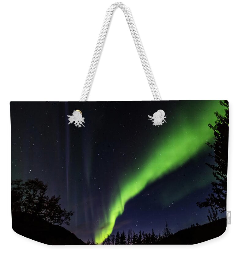 Denali Weekender Tote Bag featuring the photograph Kantishna Northern Lights in Denali National Park by Brenda Jacobs