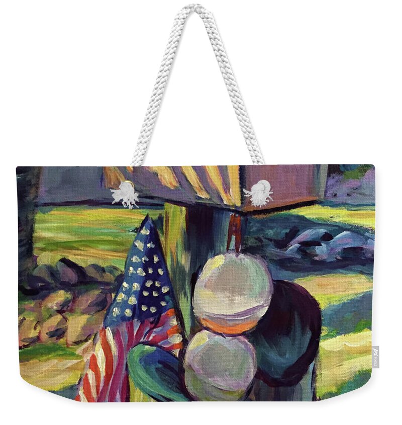 Acrylic Weekender Tote Bag featuring the painting Kathy's Mailbox by Gretchen Ten Eyck Hunt