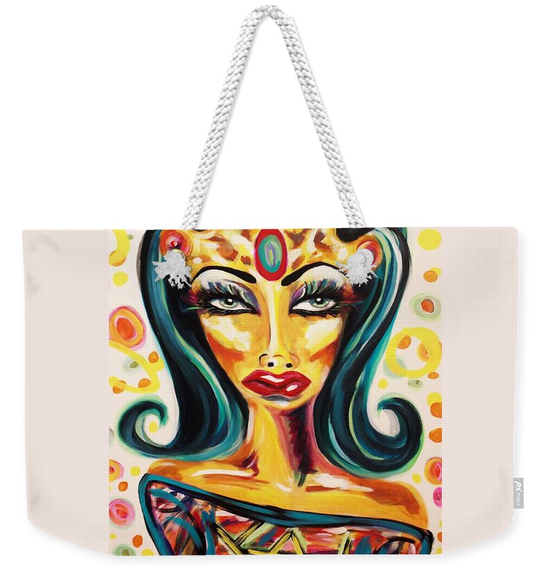 Edgy Weekender Tote Bag featuring the painting Katpop by Kat Templeton